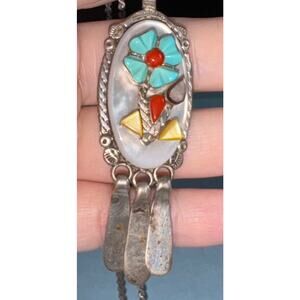 Zuni Native American Sterling Silver Turquoise Simplicity Pendant Necklace